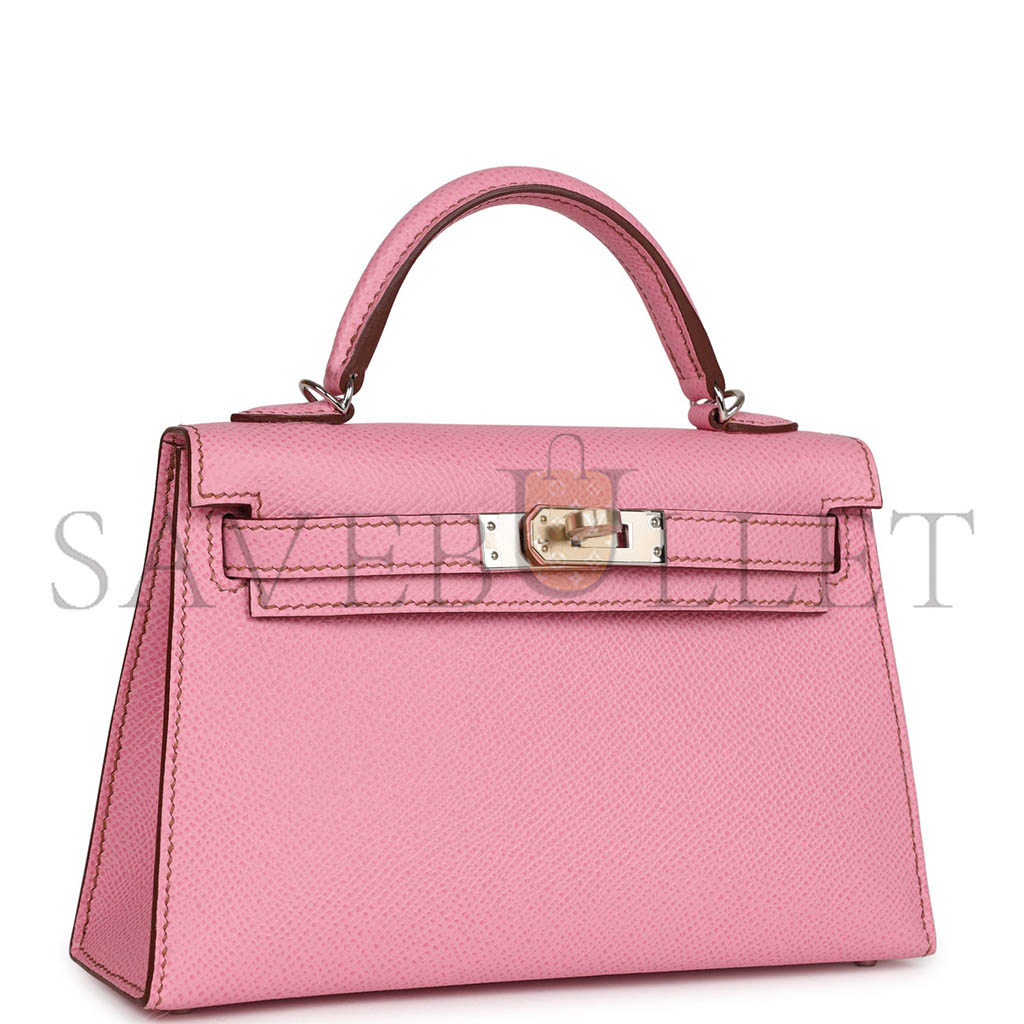HERMÈS MASTER MINI KELLY II BUBBLEGUM WITH PALLADIUM HARDWARE (19*12*5.5cm)